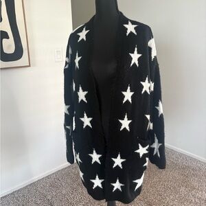 Anthropologie Black Cardigan with White Stars